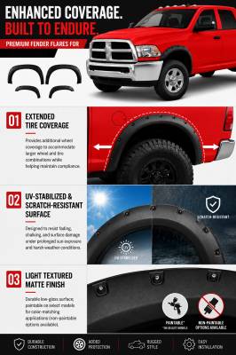 Black Horse Off Road - FENDER FLARES RIVETED Style-Black-2009-2018 Dodge Ram 1500|Black Horse Off Road - Image 6