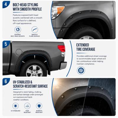 Black Horse Off Road - FENDER FLARES RIVETED Style-Black-2007-2013 Toyota Tundra|Black Horse Off Road - Image 5