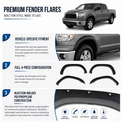 Black Horse Off Road - FENDER FLARES RIVETED Style-Black-2007-2013 Toyota Tundra|Black Horse Off Road - Image 6