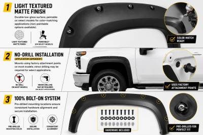Black Horse Off Road - FENDER FLARES RIVETED Style-Black-2020-2026 Chevrolet Silverado 2500HD/3500HD|Black Horse Off Road - Image 6