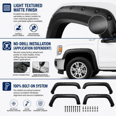 Black Horse Off Road - FENDER FLARES RIVETED Style-Black-2016-2018 GMC Sierra 1500|Black Horse Off Road - Image 5