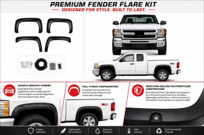 Black Horse Off Road - FENDER FLARES RIVETED Style-Black-2007-2014 Chevrolet Silverado 1500-2500-3500|Black Horse Off Road - Image 5