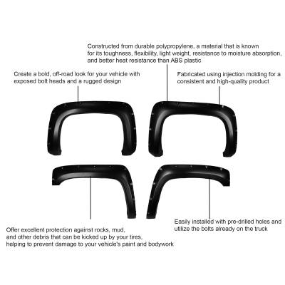 Black Horse Off Road - FENDER FLARES RIVETED Style-Black-2007-2014 Chevrolet Silverado 1500-2500-3500|Black Horse Off Road - Image 22