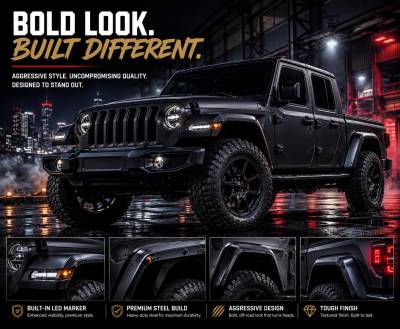 Black Horse Off Road - Full Set Tubular Fender Flares - Front & Rear-Matte Black-2020-2026 Jeep Gladiator|Black Horse Off Road - Image 2