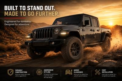 Black Horse Off Road - Full Set Tubular Fender Flares - Front & Rear-Matte Black-2020-2026 Jeep Gladiator|Black Horse Off Road - Image 6