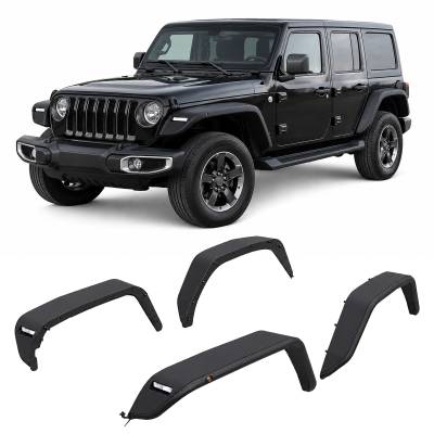 Front & Rear Tubular Fender Flares-Matte Black-2018-2026 Jeep Wrangler|Black Horse Off Road