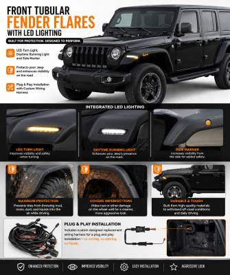 Black Horse Off Road - Front & Rear Tubular Fender Flares-Matte Black-2018-2026 Jeep Wrangler|Black Horse Off Road - Image 6