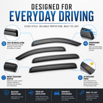 Black Horse Off Road - Black Horse Off Road [BHOR] |Tape On Rain Guard/Wind Deflectors|2017-2024 Ford F-250,F-350,F-450,F-550 Super Duty Super Crew Cab|Smoke,4Pcs|#14-94156 - Image 7