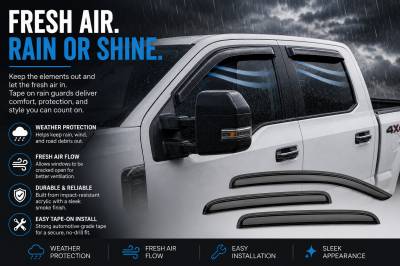 Black Horse Off Road - Black Horse Off Road [BHOR] |Tape On Rain Guard/Wind Deflectors|2017-2024 Ford F-250,F-350,F-450,F-550 Super Duty Super Crew Cab|Smoke,4Pcs|#14-94156 - Image 9