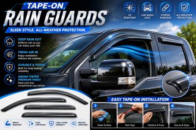 Black Horse Off Road - Black Horse Off Road [BHOR] |Tape On Rain Guard/Wind Deflectors|2015-2024 Ford F-150 Super Cab/2017-2024 Ford F-250,F-350,F-450,F-550 Super Duty Super Cab|Smoke,4Pcs|#14-94157 - Image 7