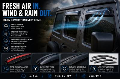 Black Horse Off Road - Black Horse Off Road [BHOR] |Tape On Rain Guard/Wind Deflectors|2007-2018 Jeep Wrangler JK |Smoke,4Pcs|#14-94249 - Image 5