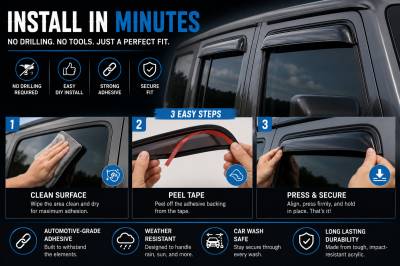 Black Horse Off Road - Black Horse Off Road [BHOR] |Tape On Rain Guard/Wind Deflectors|2007-2018 Jeep Wrangler JK |Smoke,4Pcs|#14-94249 - Image 7