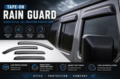 Black Horse Off Road - Black Horse Off Road [BHOR] |Tape On Rain Guard/Wind Deflectors|2007-2018 Jeep Wrangler JK |Smoke,4Pcs|#14-94249 - Image 9