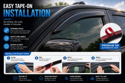 Black Horse Off Road - Black Horse Off Road [BHOR] |Tape On Rain Guard/Wind Deflectors|2008-2020 Toyota Sequoia |Smoke,4Pcs|#14-94309 - Image 5