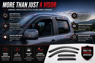 Black Horse Off Road - Black Horse Off Road [BHOR] |Tape On Rain Guard/Wind Deflectors|2005-2021 Nissan Frontier Crew Cab|Smoke,4Pcs|#14-94407 - Image 3