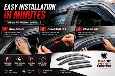 Black Horse Off Road - Black Horse Off Road [BHOR] |Tape On Rain Guard/Wind Deflectors|2005-2021 Nissan Frontier Crew Cab|Smoke,4Pcs|#14-94407 - Image 5
