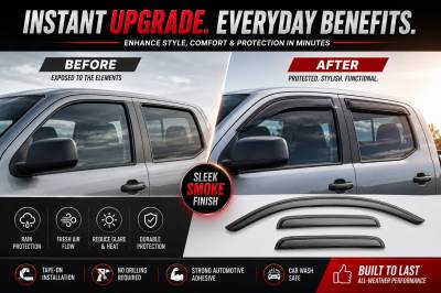 Black Horse Off Road - Black Horse Off Road [BHOR] |Tape On Rain Guard/Wind Deflectors|2005-2021 Nissan Frontier Crew Cab|Smoke,4Pcs|#14-94407 - Image 7