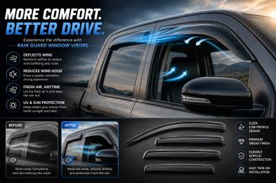 Black Horse Off Road - Black Horse Off Road [BHOR] |Tape On Rain Guard/Wind Deflectors|2022-2024 Nissan Frontier Crew Cab|Smoke,4Pcs|#14-94409 - Image 3