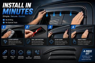 Black Horse Off Road - Black Horse Off Road [BHOR] |Tape On Rain Guard/Wind Deflectors|2022-2024 Nissan Frontier Crew Cab|Smoke,4Pcs|#14-94409 - Image 5