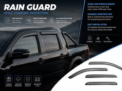 Black Horse Off Road - Black Horse Off Road [BHOR] |Tape On Rain Guard/Wind Deflectors|2022-2024 Nissan Frontier Crew Cab|Smoke,4Pcs|#14-94409 - Image 7