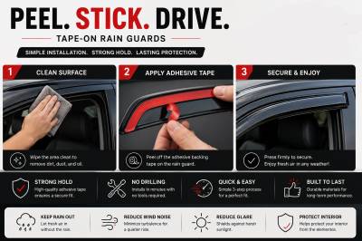 Black Horse Off Road - Black Horse Off Road [BHOR] |Tape On Rain Guard/Wind Deflectors|2015-2020 Cadillac Escalade /2015-2020 GMC Yukon /2015-2023 Chevrolet Tahoe |Smoke,4Pcs|#14-94531 - Image 4