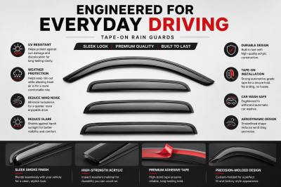 Black Horse Off Road - Black Horse Off Road [BHOR] |Tape On Rain Guard/Wind Deflectors|2015-2020 Cadillac Escalade /2015-2020 GMC Yukon /2015-2023 Chevrolet Tahoe |Smoke,4Pcs|#14-94531 - Image 6