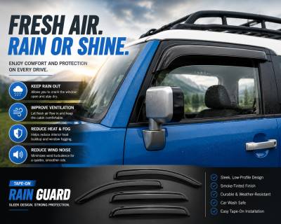 Black Horse Off Road - Black Horse Off Road [BHOR] |Tape On Rain Guard/Wind Deflectors|2007-2014 Toyota FJ Cruiser |Smoke,4Pcs|#14-94735 - Image 4