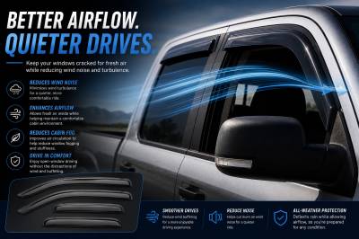 Black Horse Off Road - Black Horse Off Road [BHOR] |Tape On Rain Guard/Wind Deflectors|09-10 Dodge Ram 1500-2500-3500 Crew Cab and 2500-3500 Mega Cab/11-18 Ram 1500 Crew Cab/19-23 Ram 1500 Classic Crew Cab/2011-2023 Ram 2500-3500 Crew Cab|Smoke,4Pcs|#14-94845 - Image 3