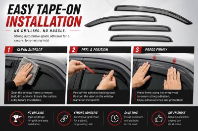 Black Horse Off Road - Black Horse Off Road [BHOR] |Tape On Rain Guard/Wind Deflectors|09-10 Dodge Ram 1500-2500-3500 Crew Cab and 2500-3500 Mega Cab/11-18 Ram 1500 Crew Cab/19-23 Ram 1500 Classic Crew Cab/2011-2023 Ram 2500-3500 Crew Cab|Smoke,4Pcs|#14-94845 - Image 4