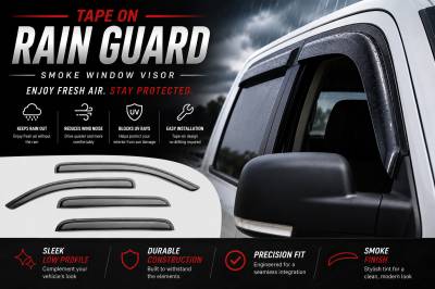 Black Horse Off Road - Black Horse Off Road [BHOR] |Tape On Rain Guard/Wind Deflectors|09-10 Dodge Ram 1500-2500-3500 Crew Cab and 2500-3500 Mega Cab/11-18 Ram 1500 Crew Cab/19-23 Ram 1500 Classic Crew Cab/2011-2023 Ram 2500-3500 Crew Cab|Smoke,4Pcs|#14-94845 - Image 6