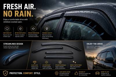 Black Horse Off Road - Black Horse Off Road [BHOR] |Tape On Rain Guard/Wind Deflectors|2014-2023 Jeep Cherokee |Smoke,4Pcs|#14-94981 - Image 3