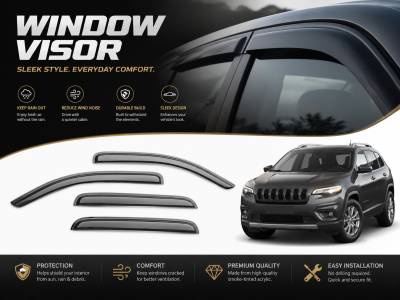 Black Horse Off Road - Black Horse Off Road [BHOR] |Tape On Rain Guard/Wind Deflectors|2014-2023 Jeep Cherokee |Smoke,4Pcs|#14-94981 - Image 5