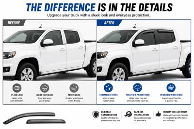 Black Horse Off Road - Black Horse Off Road [BHOR] |Tape On Rain Guard/Wind Deflectors|2015-2022 GMC Canyon Crew Cab/2015-2022 Chevrolet Colorado Crew Cab|Smoke,4Pcs|#14-CHCOCC - Image 5