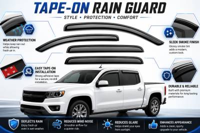Black Horse Off Road - Black Horse Off Road [BHOR] |Tape On Rain Guard/Wind Deflectors|2015-2022 GMC Canyon Crew Cab/2015-2022 Chevrolet Colorado Crew Cab|Smoke,4Pcs|#14-CHCOCC - Image 6
