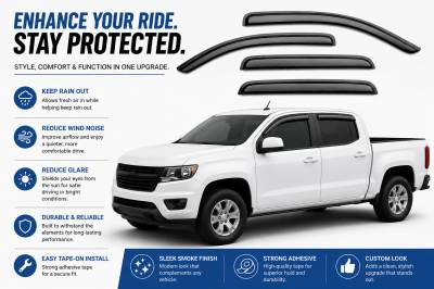 Black Horse Off Road - Black Horse Off Road [BHOR] |Tape On Rain Guard/Wind Deflectors|2015-2022 GMC Canyon Crew Cab/2015-2022 Chevrolet Colorado Crew Cab|Smoke,4Pcs|#14-CHCOCC - Image 8