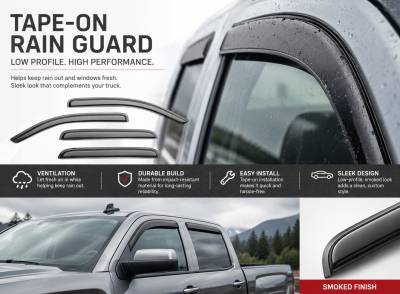 Black Horse Off Road - Black Horse Off Road [BHOR] |Tape On Rain Guard/Wind Deflectors|2014-2018 Silverado/Sierra 1500 Crew Cab/2015-2019 Chevrolet Silverado/Sierra 2500/3500 HD|3500 HD Crew Cab|Smoke,4Pcs|#14-CHSLCC-14 - Image 4