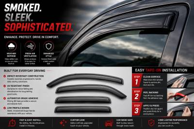 Black Horse Off Road - Black Horse Off Road [BHOR] |Tape On Rain Guard/Wind Deflectors|2014-2018 Silverado/Sierra 1500 Crew Cab/2015-2019 Chevrolet Silverado/Sierra 2500/3500 HD|3500 HD Crew Cab|Smoke,4Pcs|#14-CHSLCC-14 - Image 5