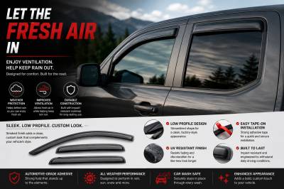 Black Horse Off Road - Black Horse Off Road [BHOR] |Tape On Rain Guard/Wind Deflectors|2014-2018 Silverado/Sierra 1500 Crew Cab/2015-2019 Chevrolet Silverado/Sierra 2500/3500 HD|3500 HD Crew Cab|Smoke,4Pcs|#14-CHSLCC-14 - Image 6