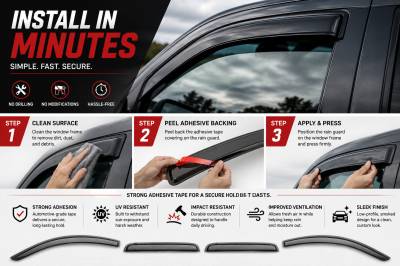 Black Horse Off Road - Black Horse Off Road [BHOR] |Tape On Rain Guard/Wind Deflectors|2014-2018 Silverado/Sierra 1500 Crew Cab/2015-2019 Chevrolet Silverado/Sierra 2500/3500 HD|3500 HD Crew Cab|Smoke,4Pcs|#14-CHSLCC-14 - Image 8