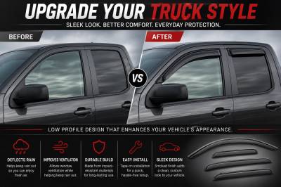 Black Horse Off Road - Black Horse Off Road [BHOR] |Tape On Rain Guard/Wind Deflectors|2014-2018 Silverado/Sierra 1500 Crew Cab/2015-2019 Chevrolet Silverado/Sierra 2500/3500 HD|3500 HD Crew Cab|Smoke,4Pcs|#14-CHSLCC-14 - Image 9
