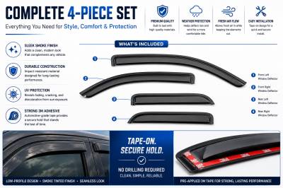 Black Horse Off Road - Black Horse Off Road [BHOR] |Tape On Rain Guard/Wind Deflectors|14-18 Silverado-Sierra 1500 Double Cab/15-19 Silverado-Sierra 2500/3500 HD Double Cab/19-22 Sierra 1500 Limited Double Cab|Smoke,4Pcs|#14-CHSLDC-14 - Image 4