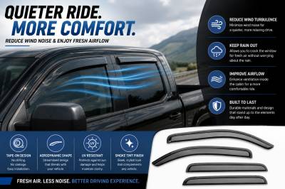 Black Horse Off Road - Black Horse Off Road [BHOR] |Tape On Rain Guard/Wind Deflectors|2007-2013 Chevrolet Silverado/GMC Sierra 1500 Extended Cab/2007-2014 Chevrolet Silverado/GMC Sierra 2500/3500 HD Extended Cab|Smoke,4Pcs|#14-CHSLEC - Image 3