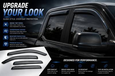 Black Horse Off Road - Black Horse Off Road [BHOR] |Tape On Rain Guard/Wind Deflectors|2007-2013 Chevrolet Silverado/GMC Sierra 1500 Extended Cab/2007-2014 Chevrolet Silverado/GMC Sierra 2500/3500 HD Extended Cab|Smoke,4Pcs|#14-CHSLEC - Image 6