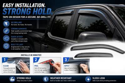 Black Horse Off Road - Black Horse Off Road [BHOR] |Tape On Rain Guard/Wind Deflectors|2007-2013 Chevrolet Silverado/GMC Sierra 1500 Extended Cab/2007-2014 Chevrolet Silverado/GMC Sierra 2500/3500 HD Extended Cab|Smoke,4Pcs|#14-CHSLEC - Image 7