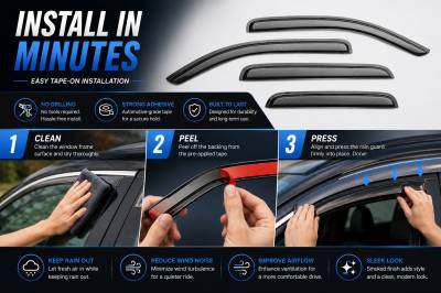 Black Horse Off Road - Black Horse Off Road [BHOR] |Tape On Rain Guard/Wind Deflectors|2013-2019 Ford Escape |Smoke,4Pcs|#14-FRES - Image 4