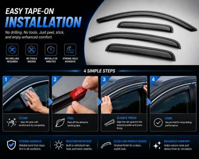 Black Horse Off Road - Black Horse Off Road [BHOR] |Tape On Rain Guard/Wind Deflectors|2011-2021 Jeep Grand Cherokee |Smoke,4Pcs|#140303 - Image 3