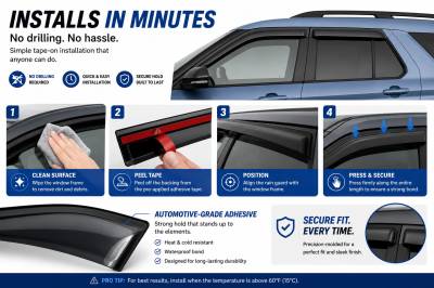 Black Horse Off Road - Black Horse Off Road [BHOR] |Tape On Rain Guard/Wind Deflectors|2020-2024 Ford Explorer |Smoke,4Pcs|#140332 - Image 5