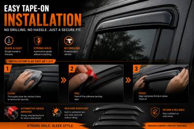 Black Horse Off Road - Black Horse Off Road [BHOR] |Tape On Rain Guard/Wind Deflectors|2020-2024 Jeep Gladiator /2018-2024 Jeep Wrangler |Smoke,4Pcs|#140340 - Image 7