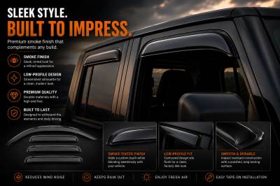 Black Horse Off Road - Black Horse Off Road [BHOR] |Tape On Rain Guard/Wind Deflectors|2020-2024 Jeep Gladiator /2018-2024 Jeep Wrangler |Smoke,4Pcs|#140340 - Image 8