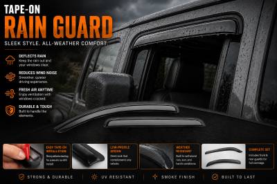 Black Horse Off Road - Black Horse Off Road [BHOR] |Tape On Rain Guard/Wind Deflectors|2020-2024 Jeep Gladiator /2018-2024 Jeep Wrangler |Smoke,4Pcs|#140340 - Image 10